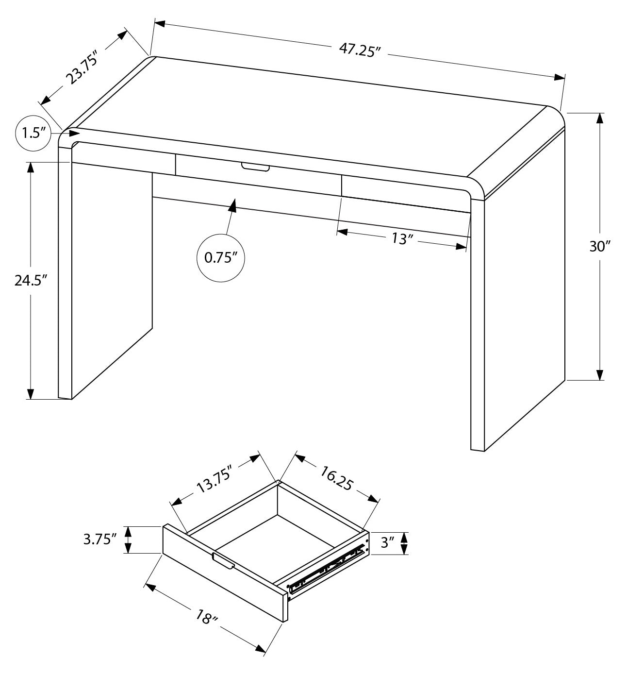 COMPUTER DESK - 48"L / HIGH GLOSSY WHITE / STORAGE DRAWER