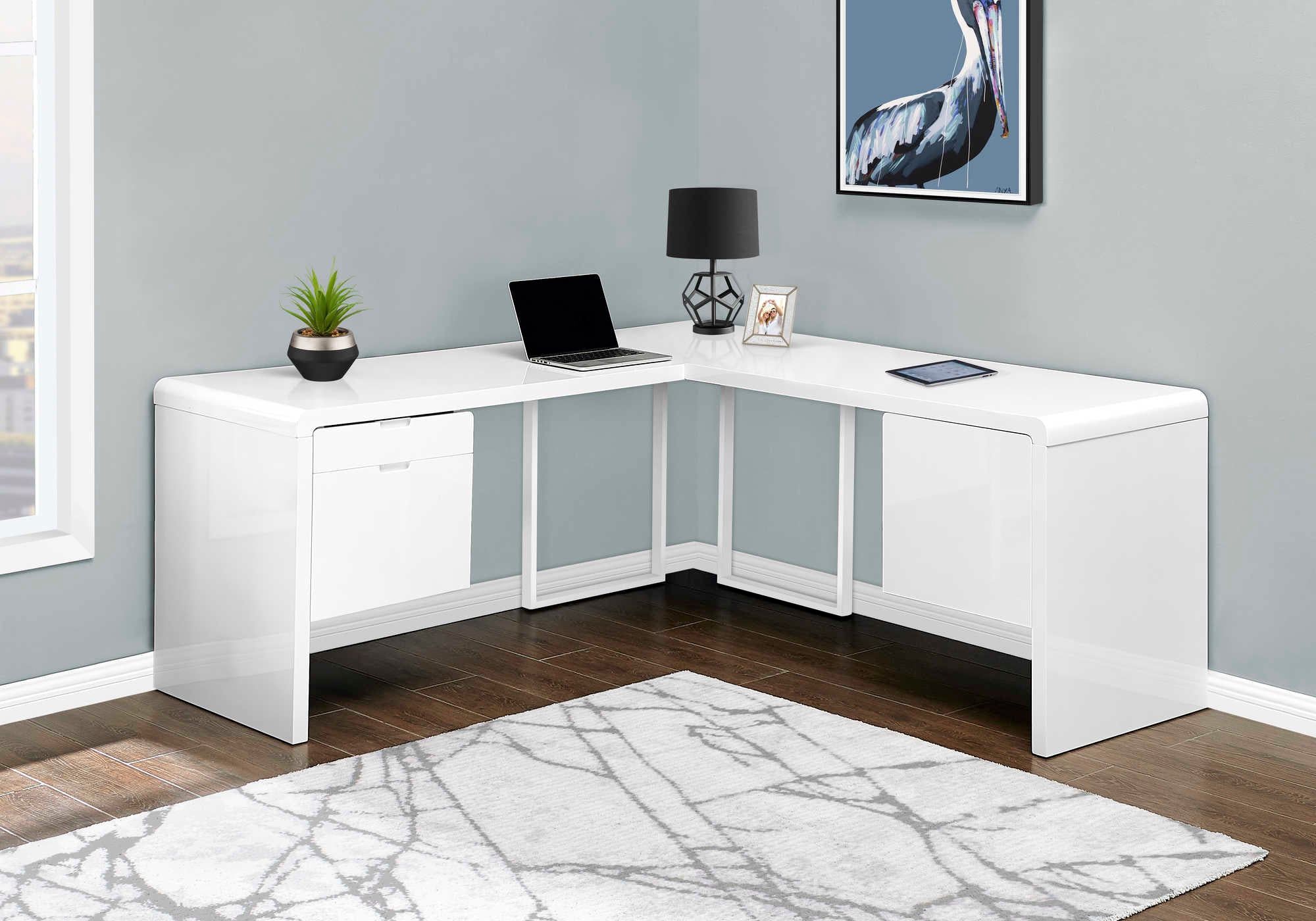 COMPUTER DESK - 72"L / HIGH GLOSSY WHITE LEFT/ RIGHT FACE