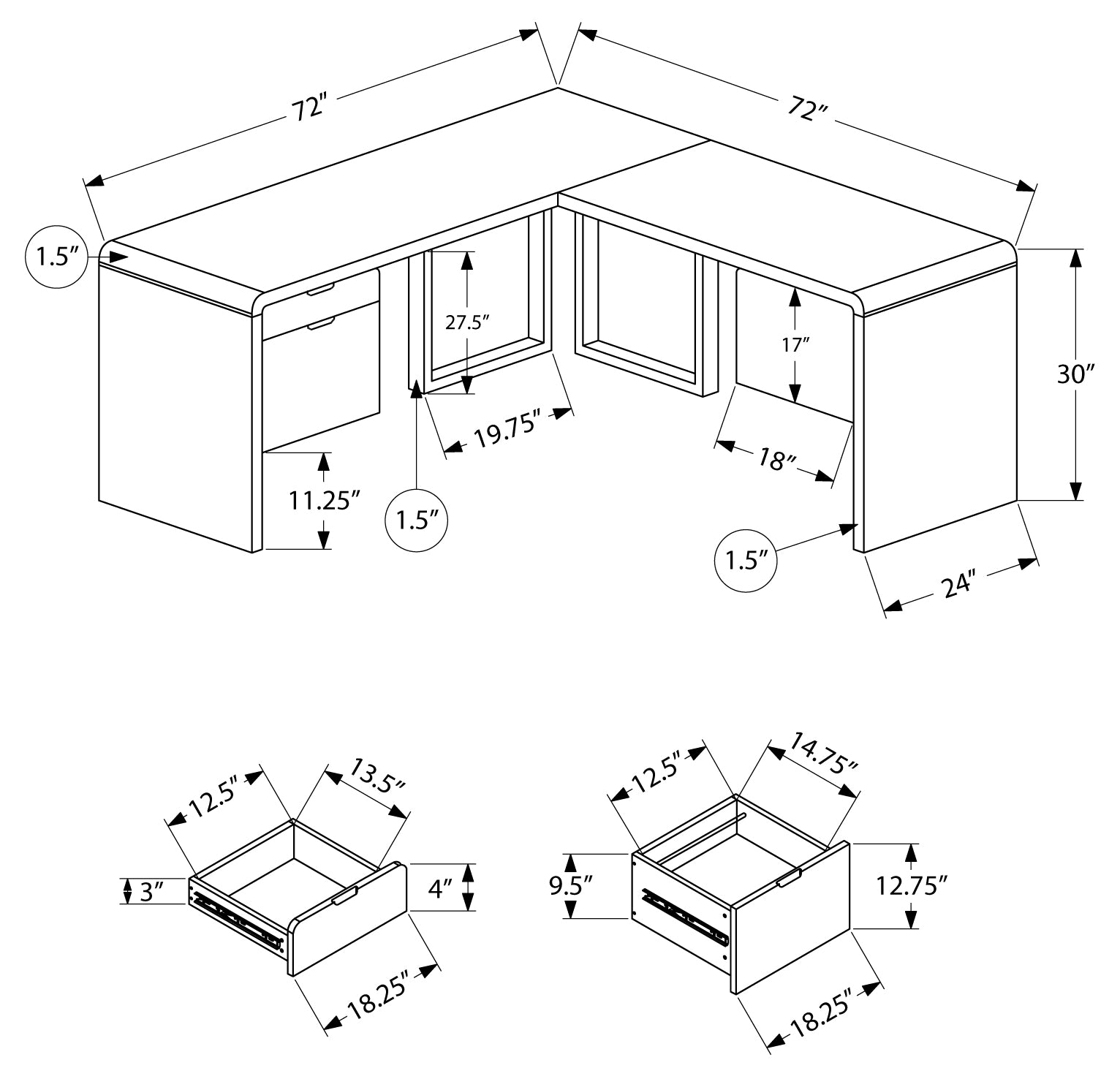 COMPUTER DESK - 72"L / HIGH GLOSSY WHITE LEFT/ RIGHT FACE
