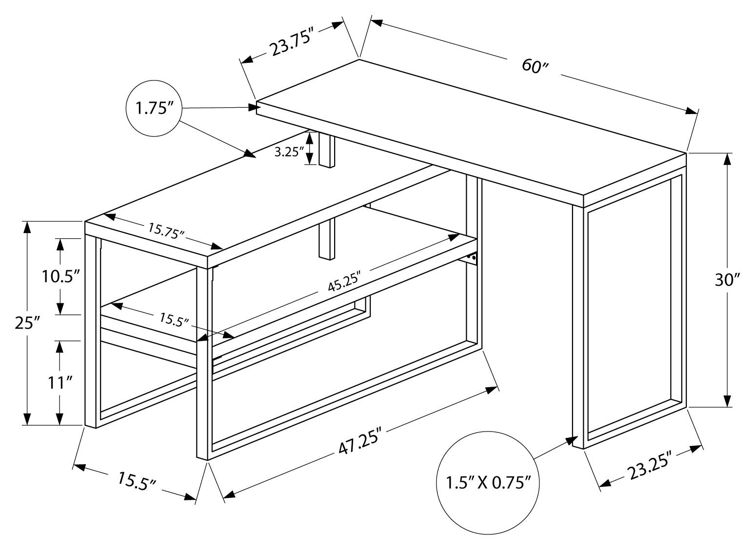 COMPUTER DESK - 60"L / WHITE / SILVER METAL L/R CORNER
