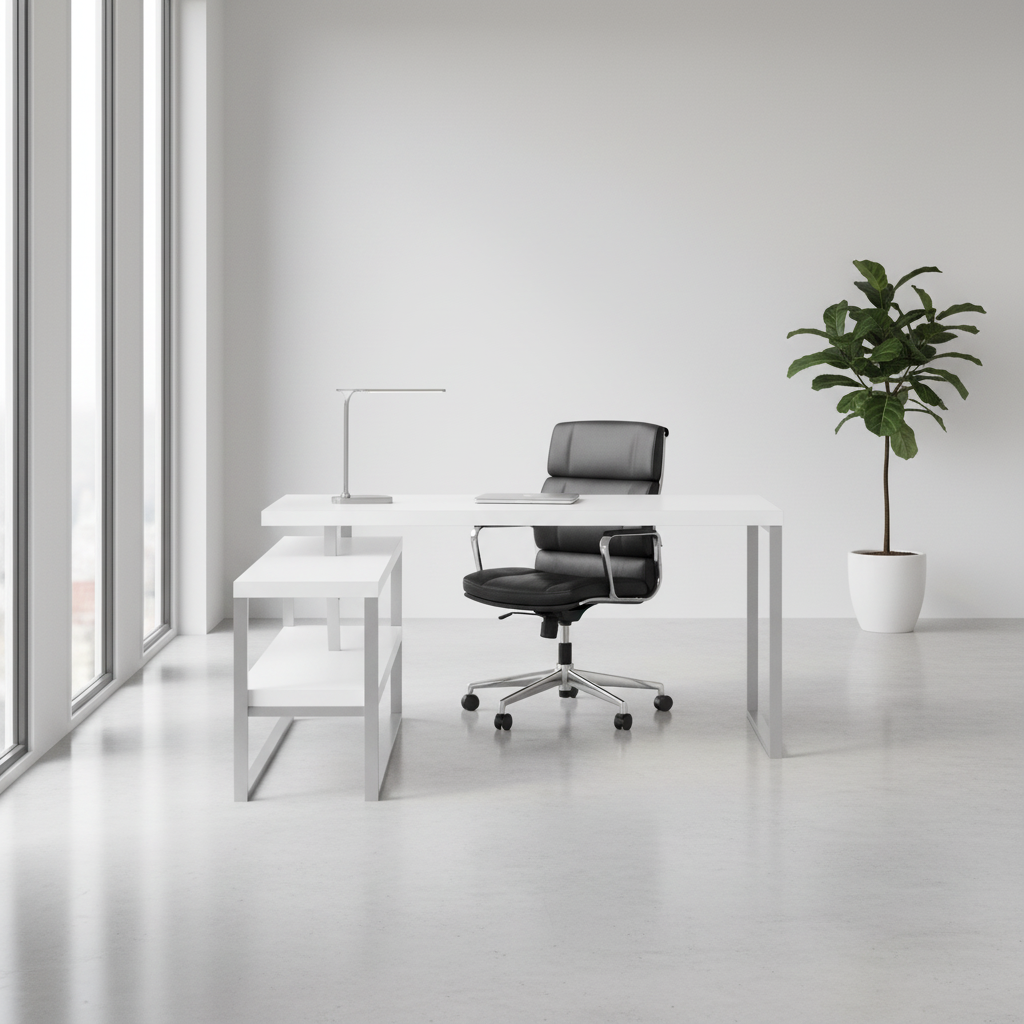 COMPUTER DESK - 60"L / WHITE / SILVER METAL L/R CORNER