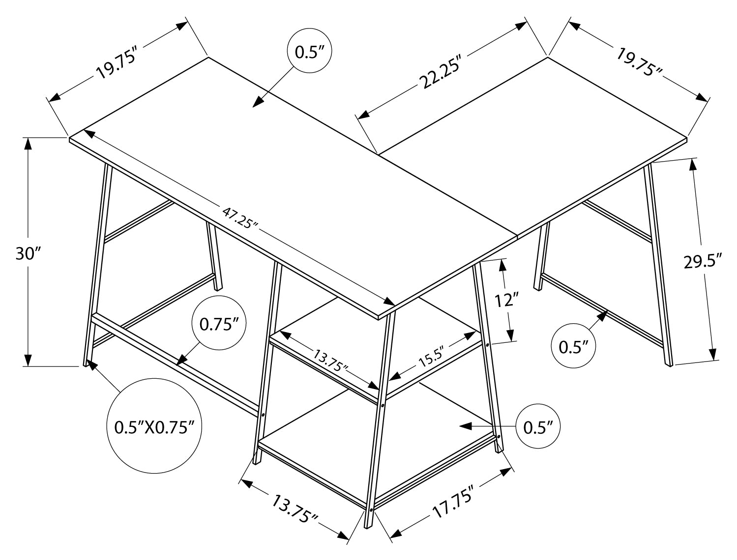 COMPUTER DESK - 48"L / ESPRESSO TOP / BLACK METAL CORNER
