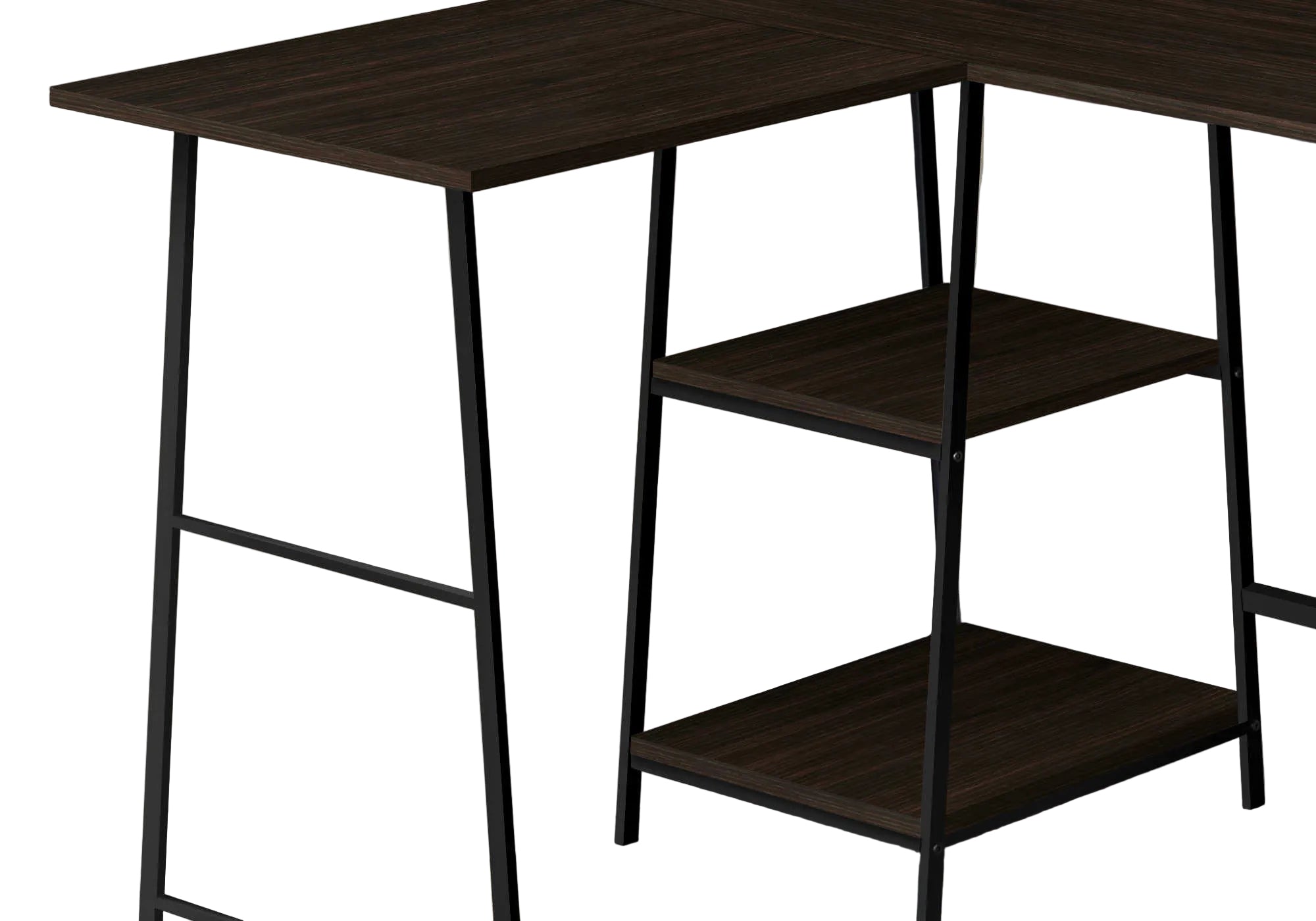 COMPUTER DESK - 48"L / ESPRESSO TOP / BLACK METAL CORNER