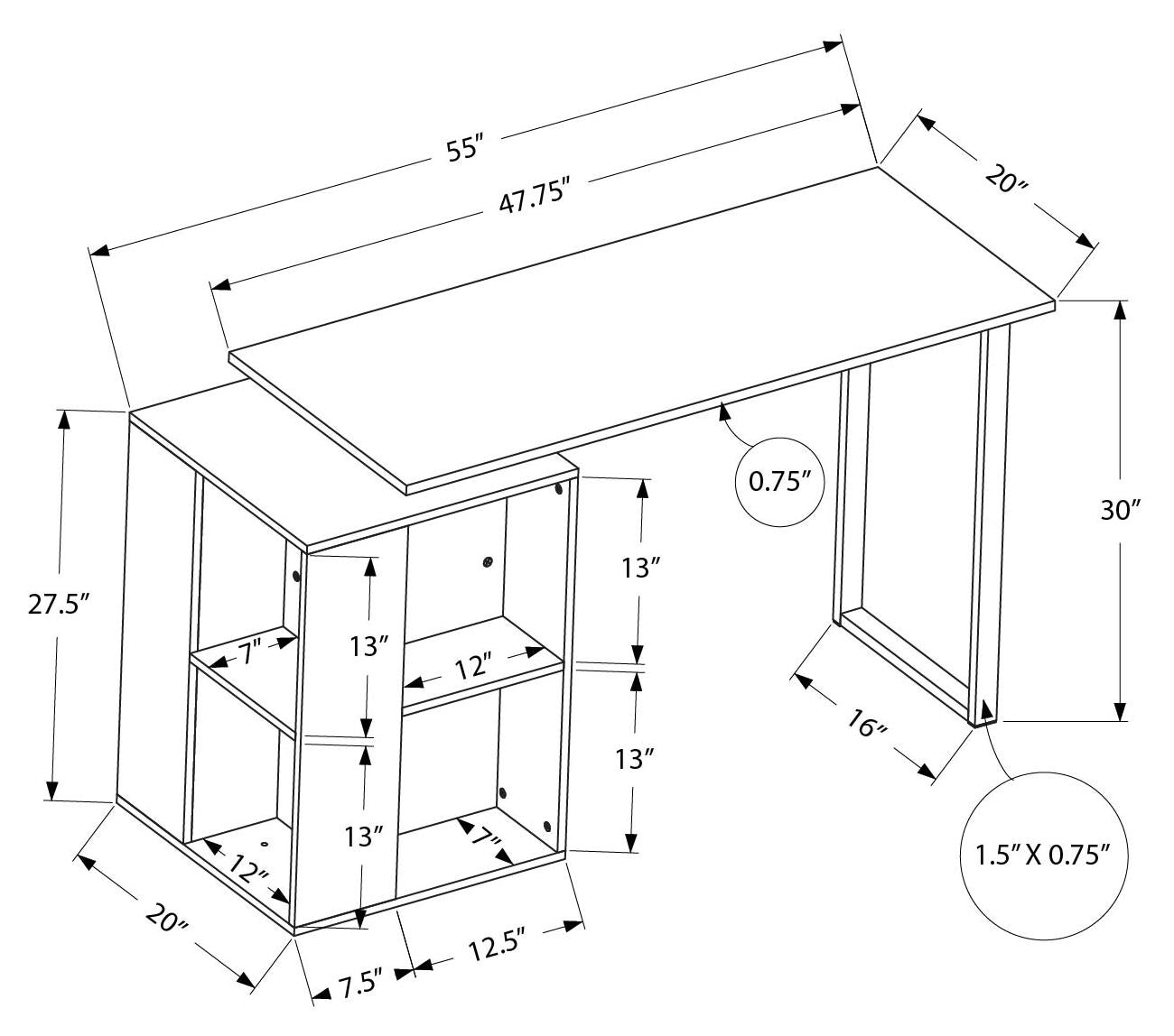 COMPUTER DESK - 55"L / WHITE LEFT OR RIGHT FACING