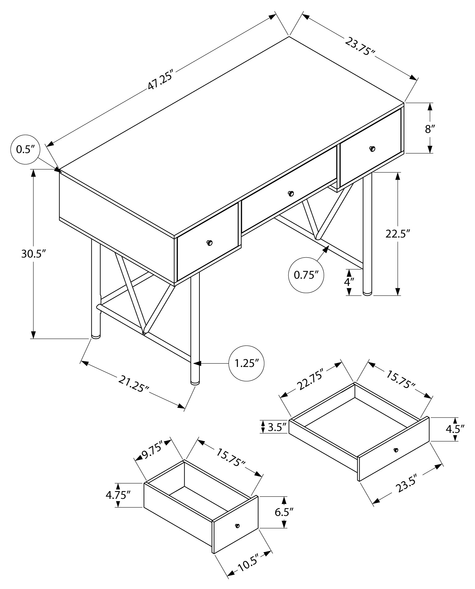 COMPUTER DESK - 48"L / WALNUT / BLACK METAL