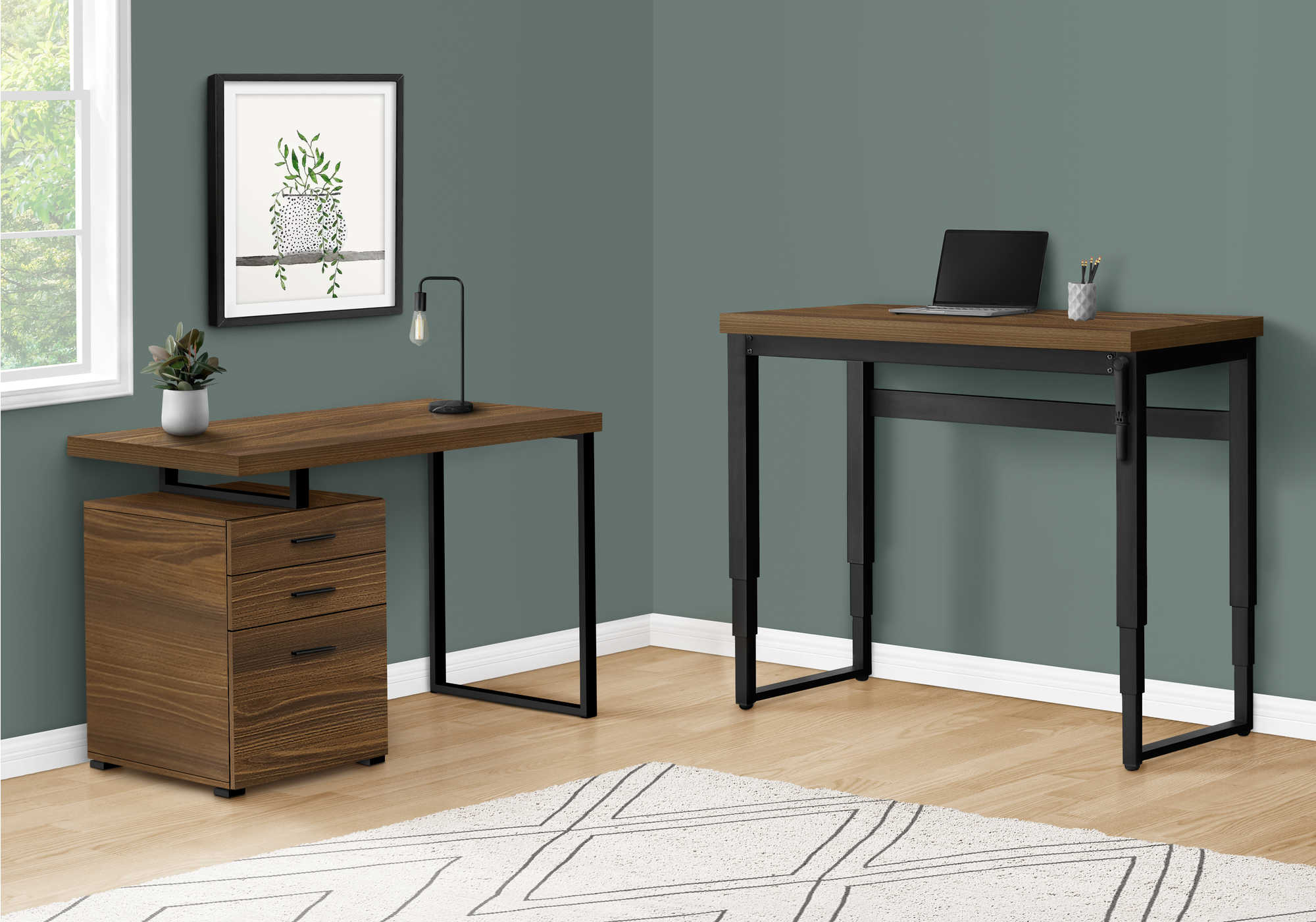 COMPUTER DESK - 48"L / WALNUT / ADJ.HEIGHT/ BLACK METAL