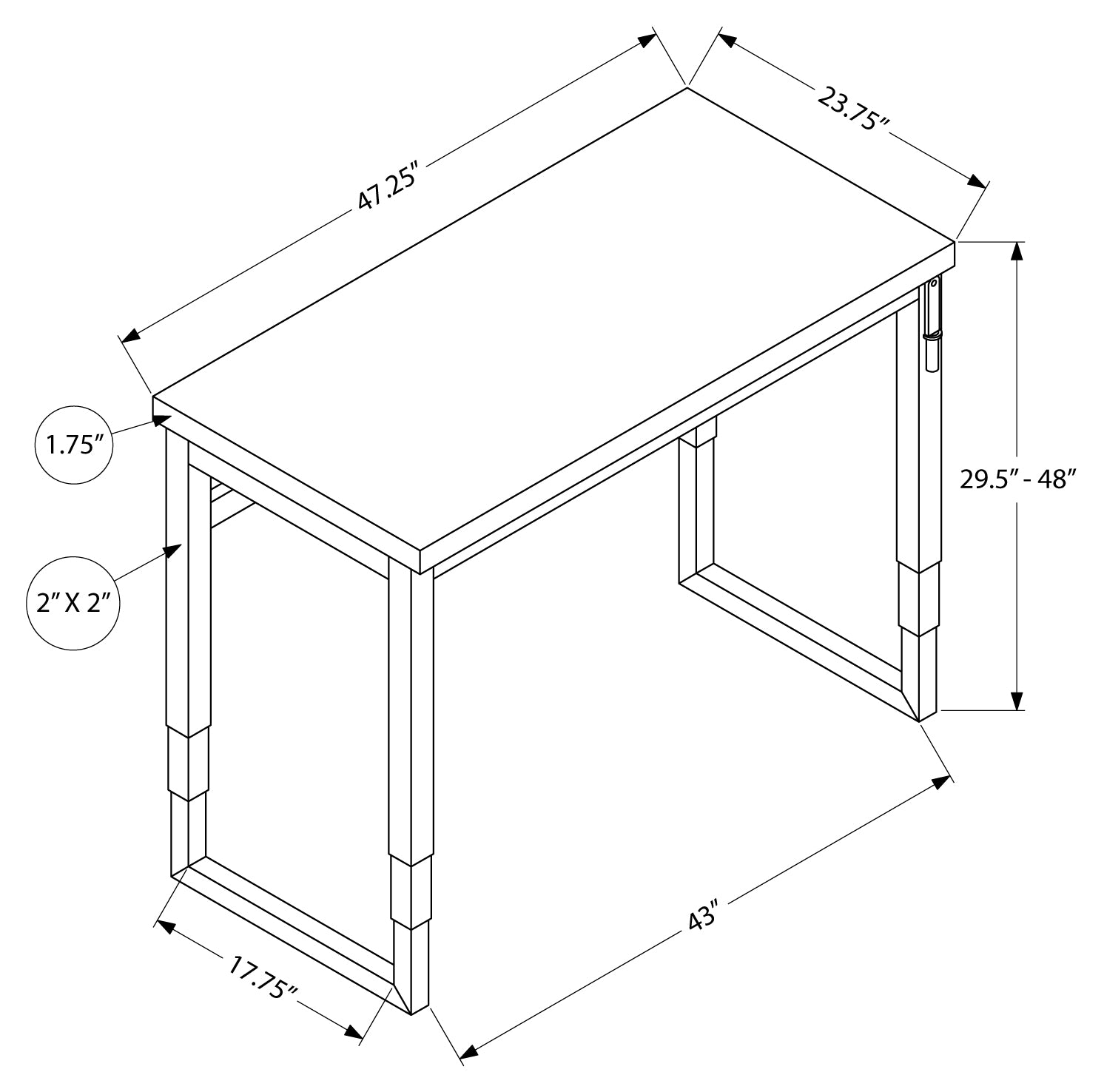COMPUTER DESK - 48"L / WALNUT / ADJ.HEIGHT/ BLACK METAL