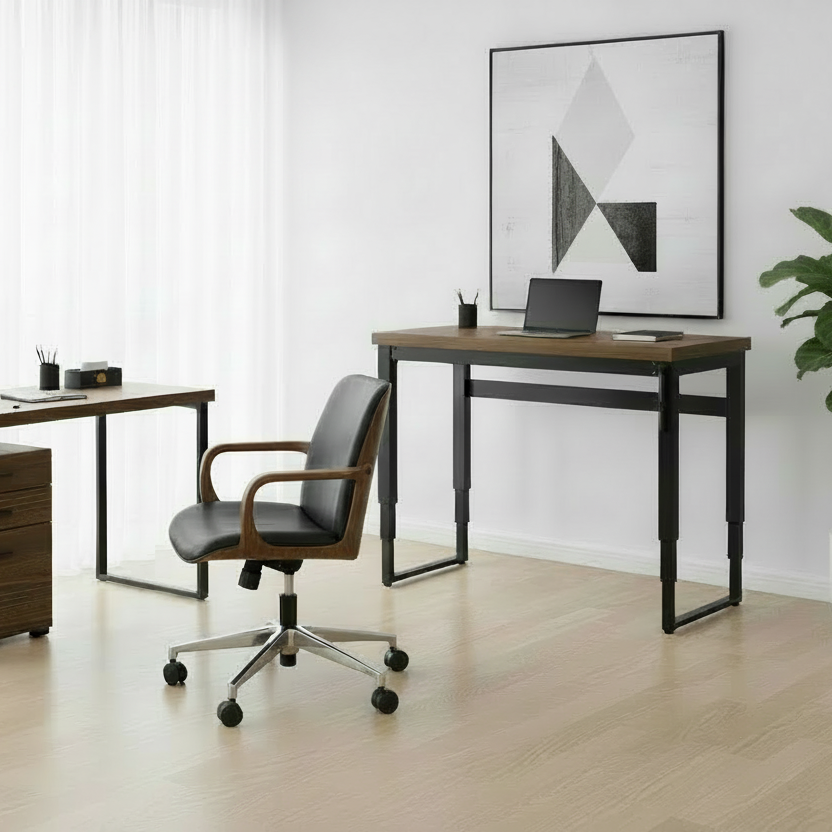 BUREAU D'ORDINATEUR - 48" L / NOYER / HAUTEUR RÉGLABLE / MÉTAL NOIR