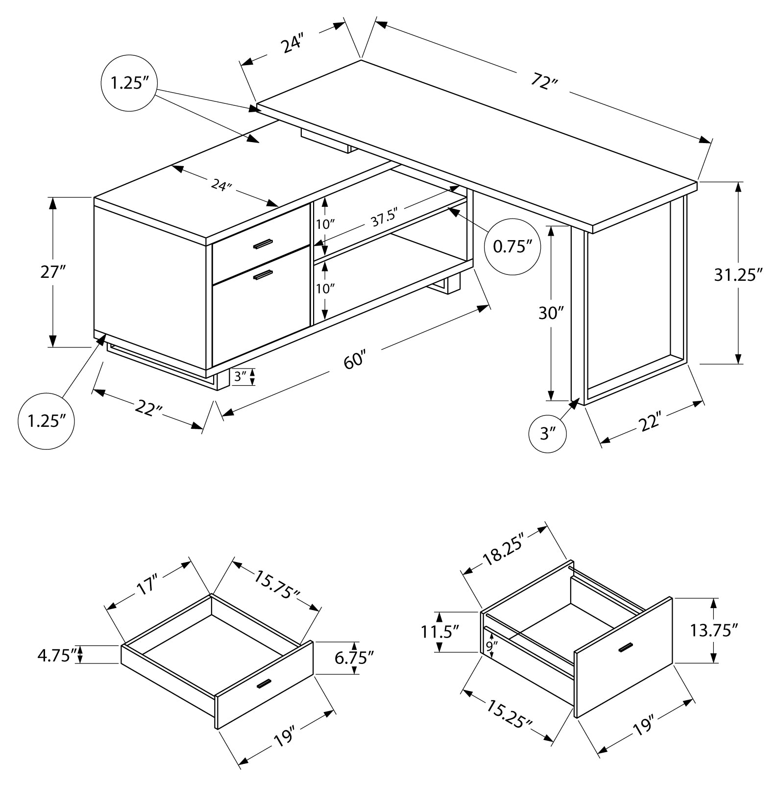 COMPUTER DESK - 72"L ESPRESSO / BLACK EXECUTIVE CORNER