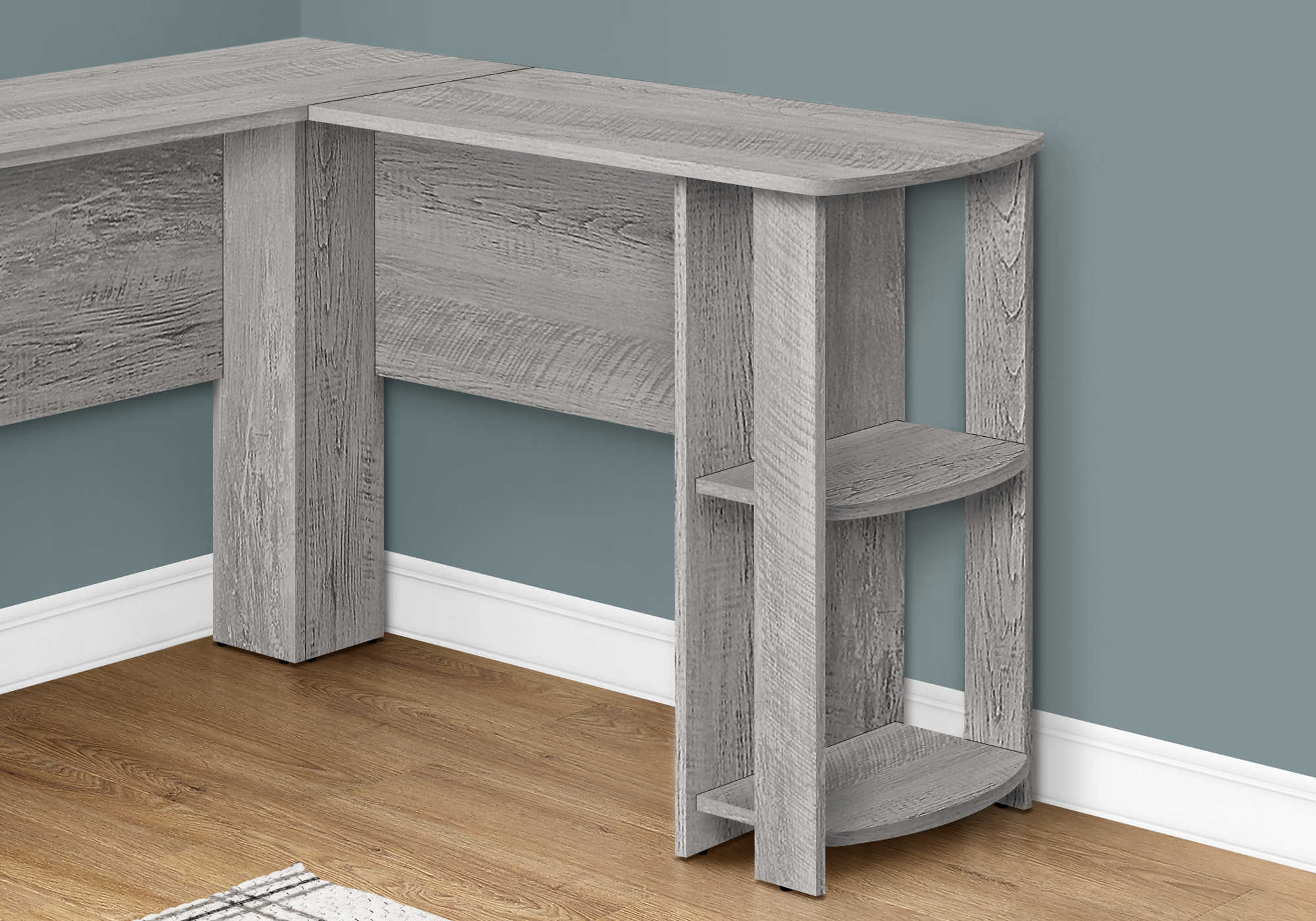 COMPUTER DESK - INDUSTRIAL GREY L-SHAPED CORNER/2 SHELVES