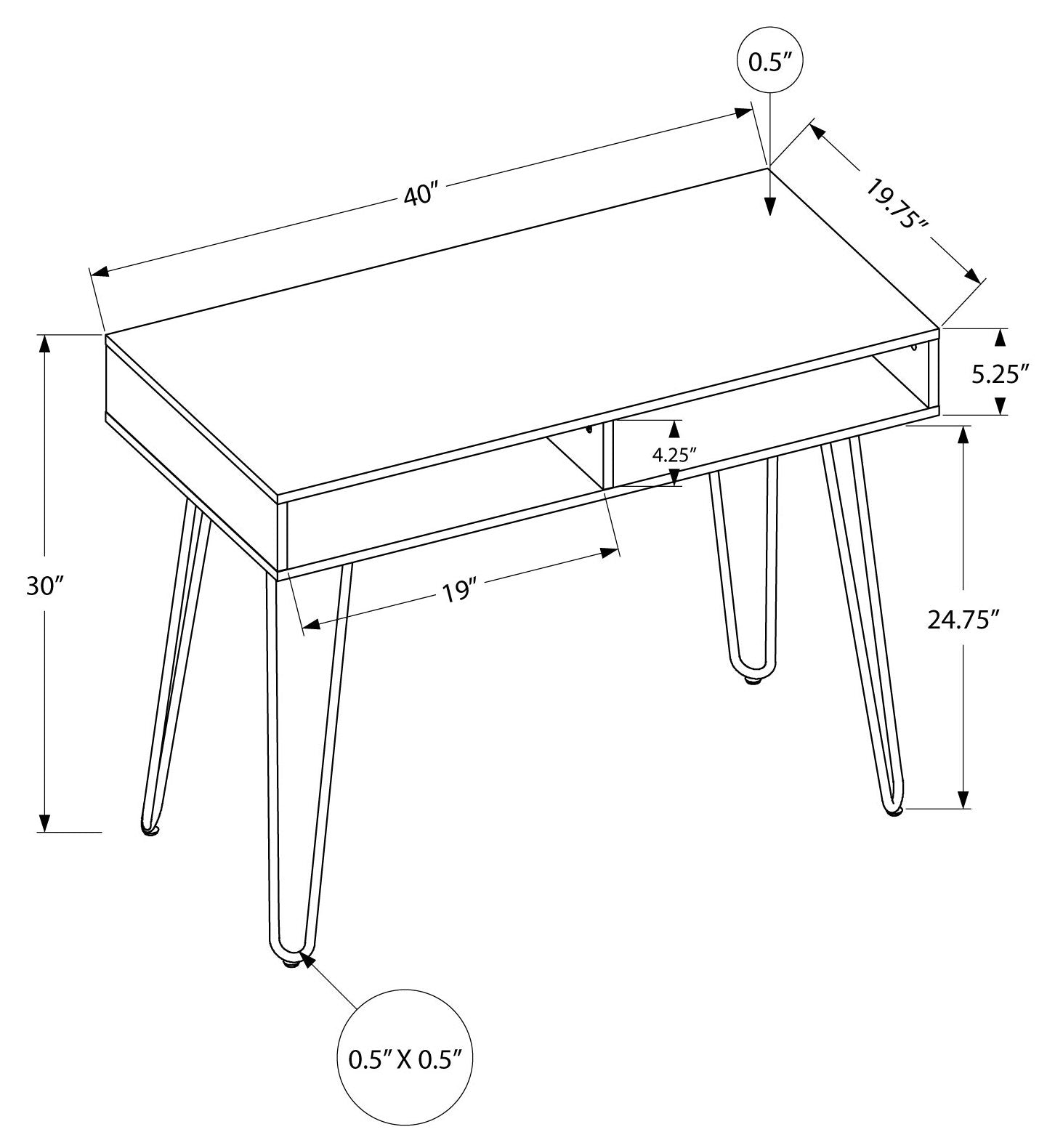 COMPUTER DESK - 40"L / WHITE / WHITE METAL