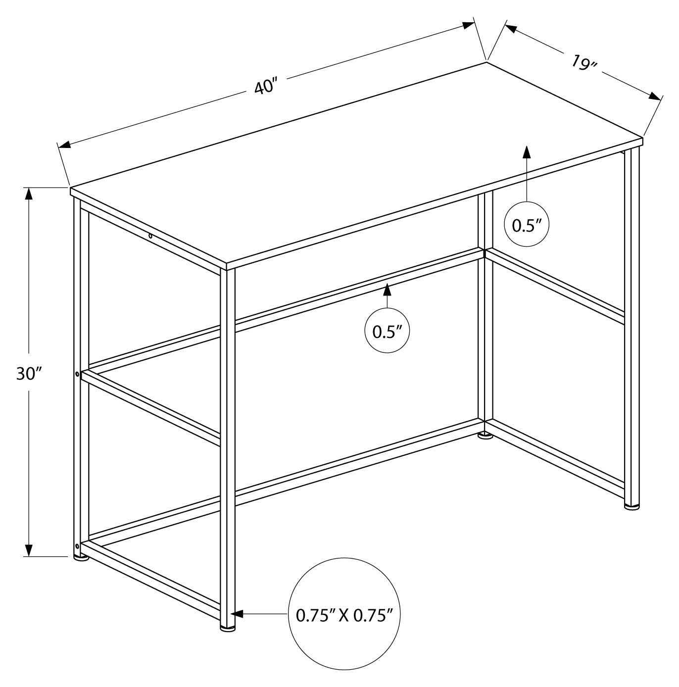 COMPUTER DESK - 40"L / WHITE / WHITE METAL