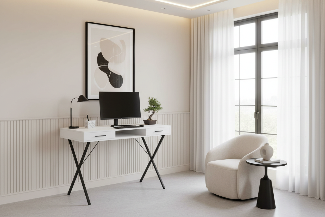 COMPUTER DESK - 42"L / WHITE / BLACK METAL