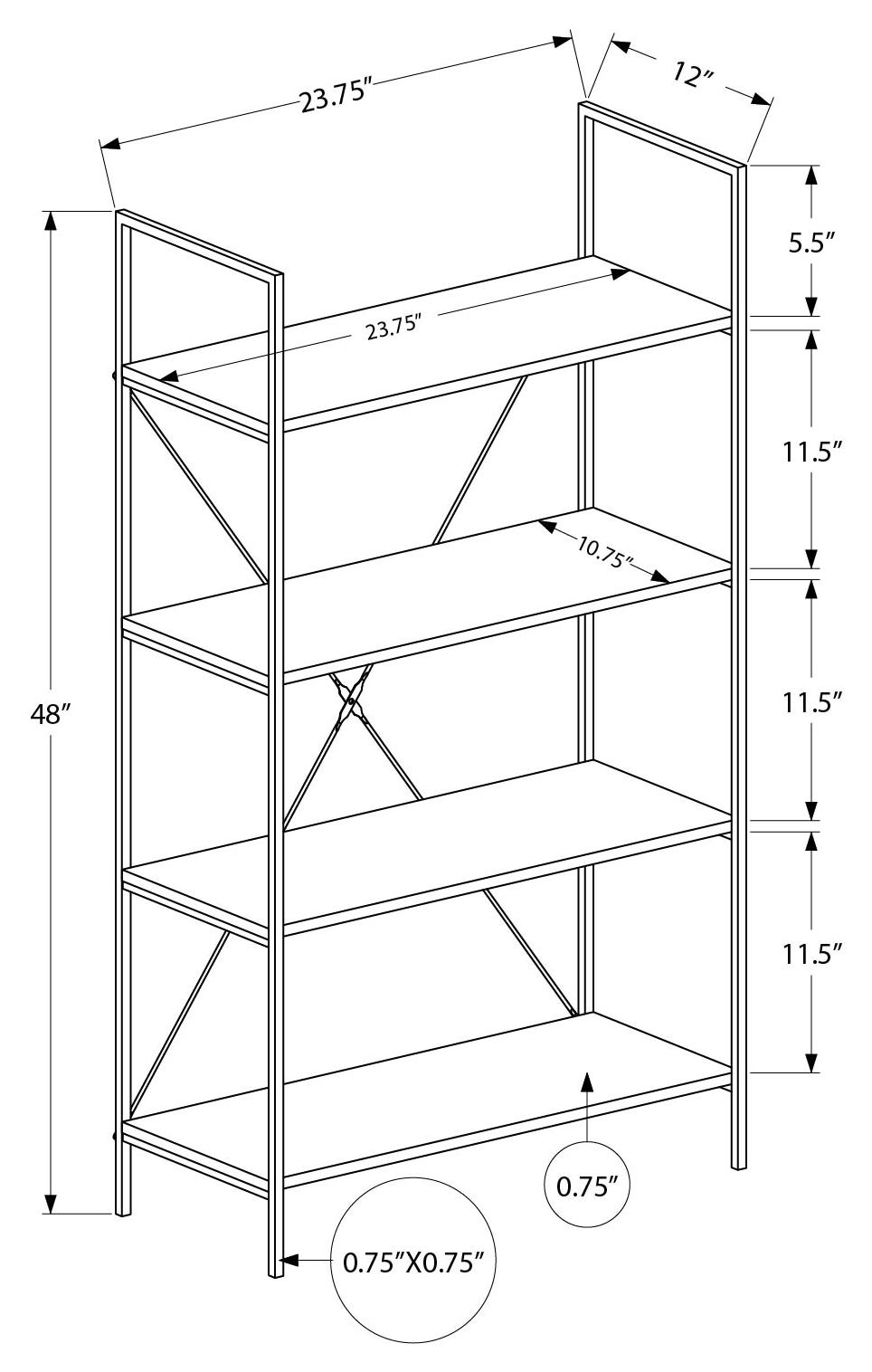 BOOKCASE - 48"H / DARK TAUPE / BLACK METAL