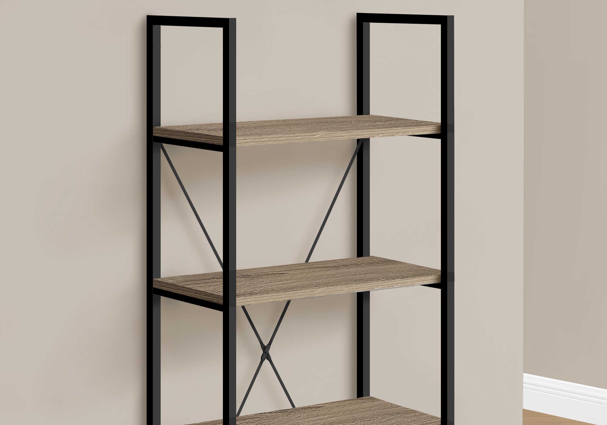 BOOKCASE - 48"H / DARK TAUPE / BLACK METAL