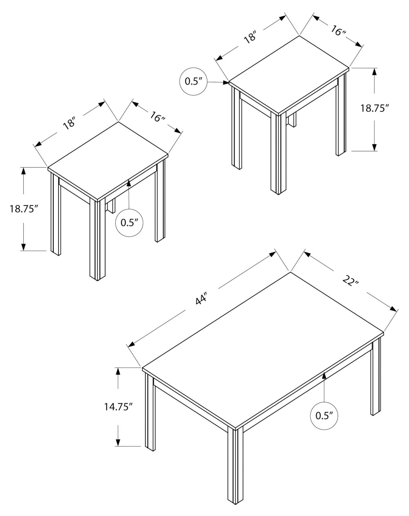 TABLE SET - 3PCS SET / BLACK