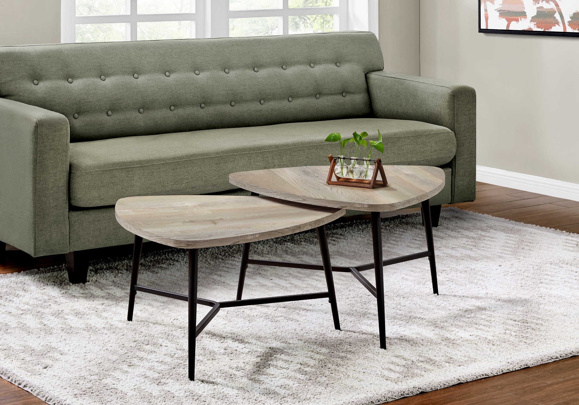 TABLE SET - 2PCS SET / TAUPE RECLAIMED WOOD / BLACK METAL