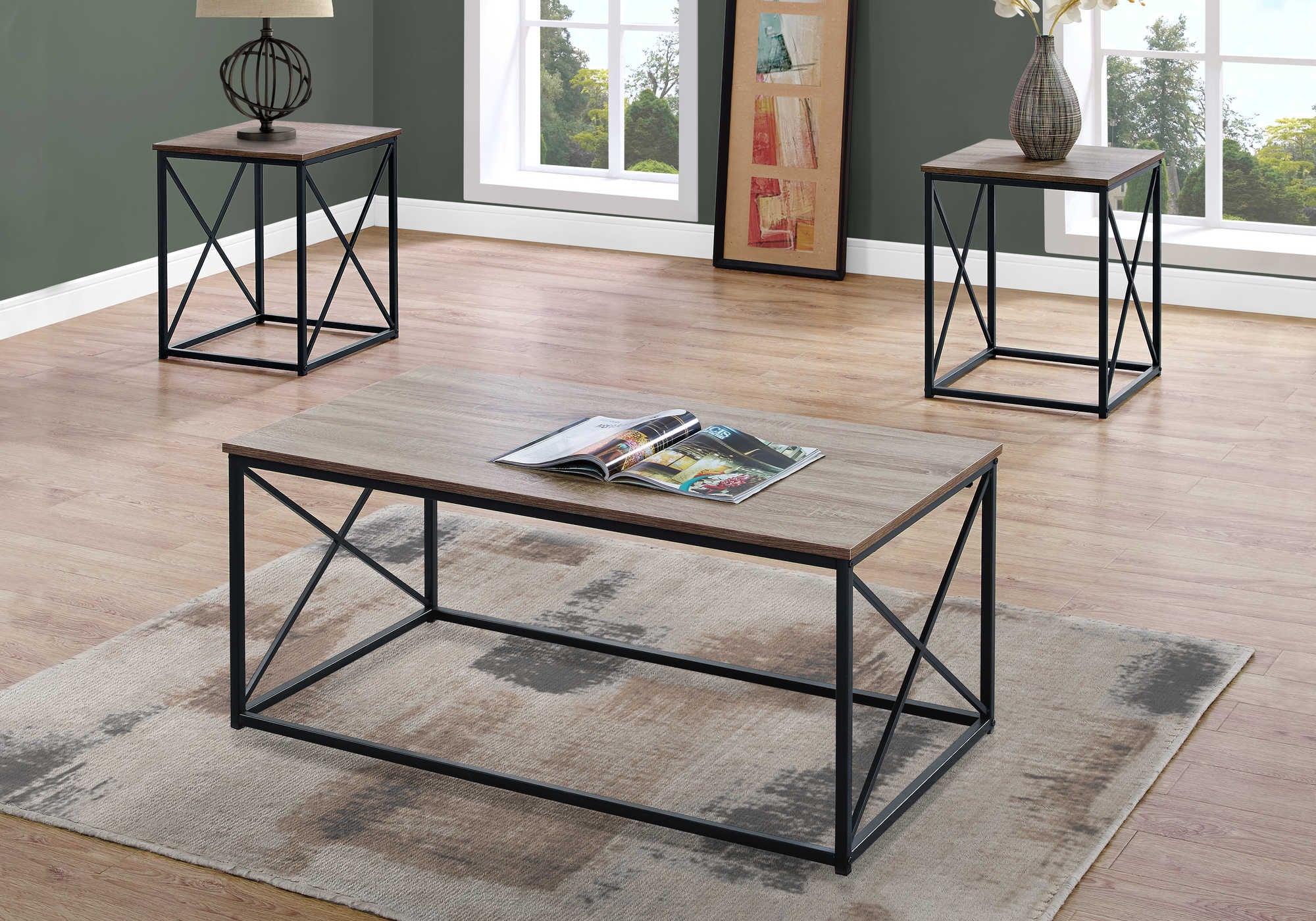 TABLE SET - 3PCS SET / DARK TAUPE / BLACK METAL
