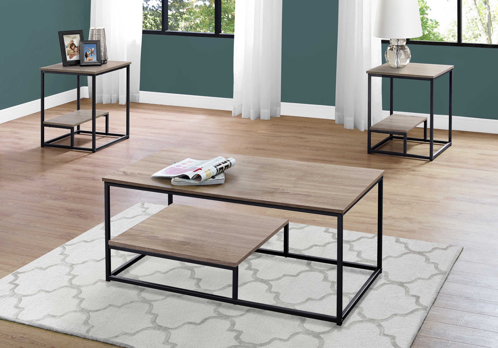 TABLE SET - 3PCS SET / DARK TAUPE / BLACK METAL