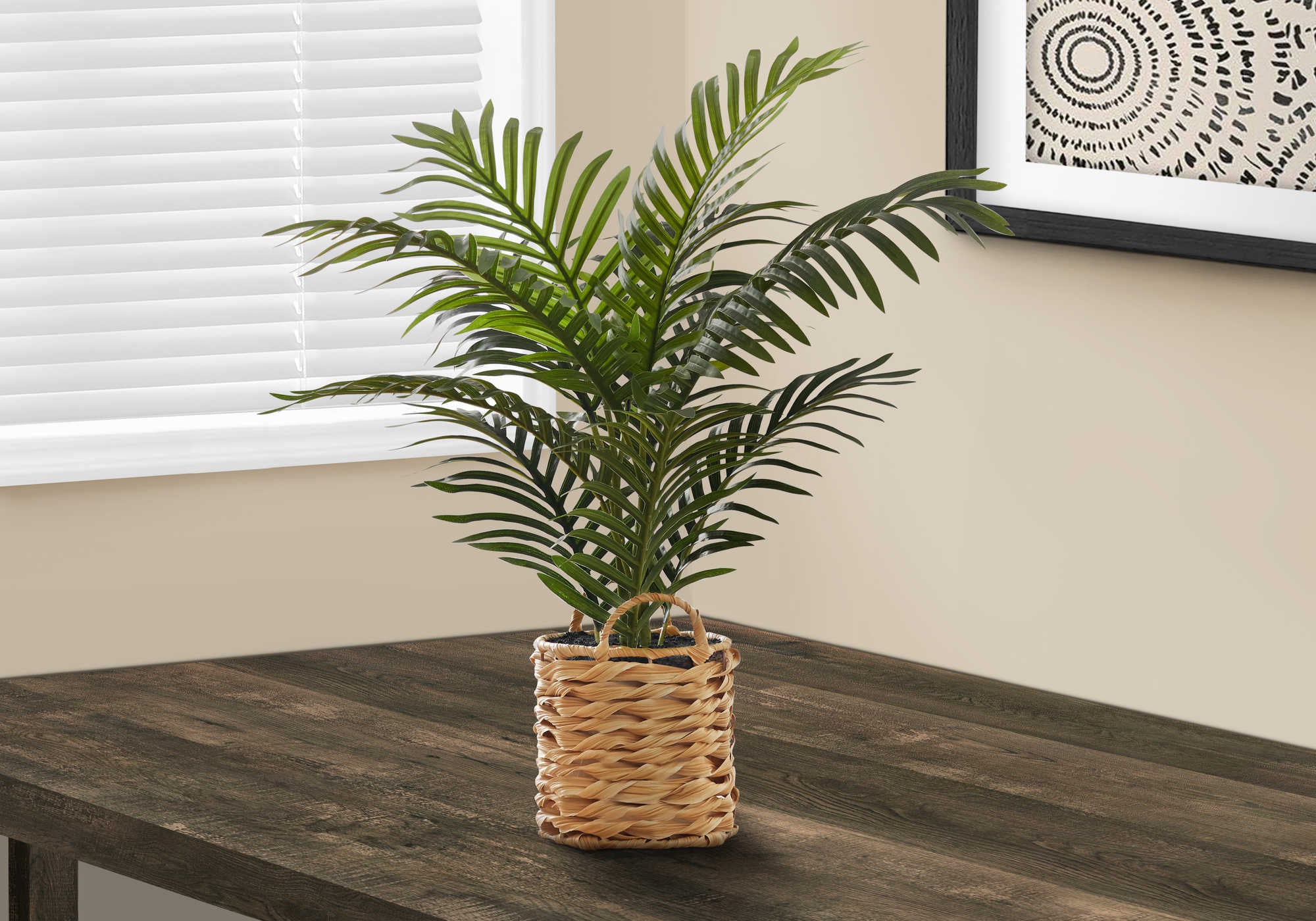 ARTIFICIAL PLANT - 24"H / INDOOR PALM / 8" WOVEN BASKET