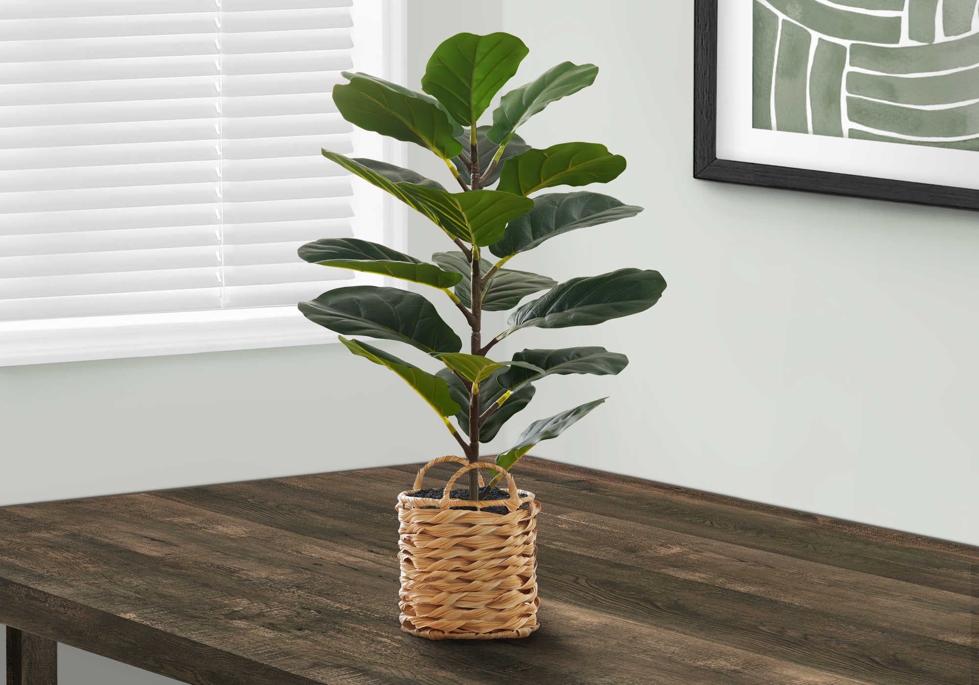 ARTIFICIAL PLANT - 28"H / INDOOR FIDDLE / 8" WOVEN BASKET