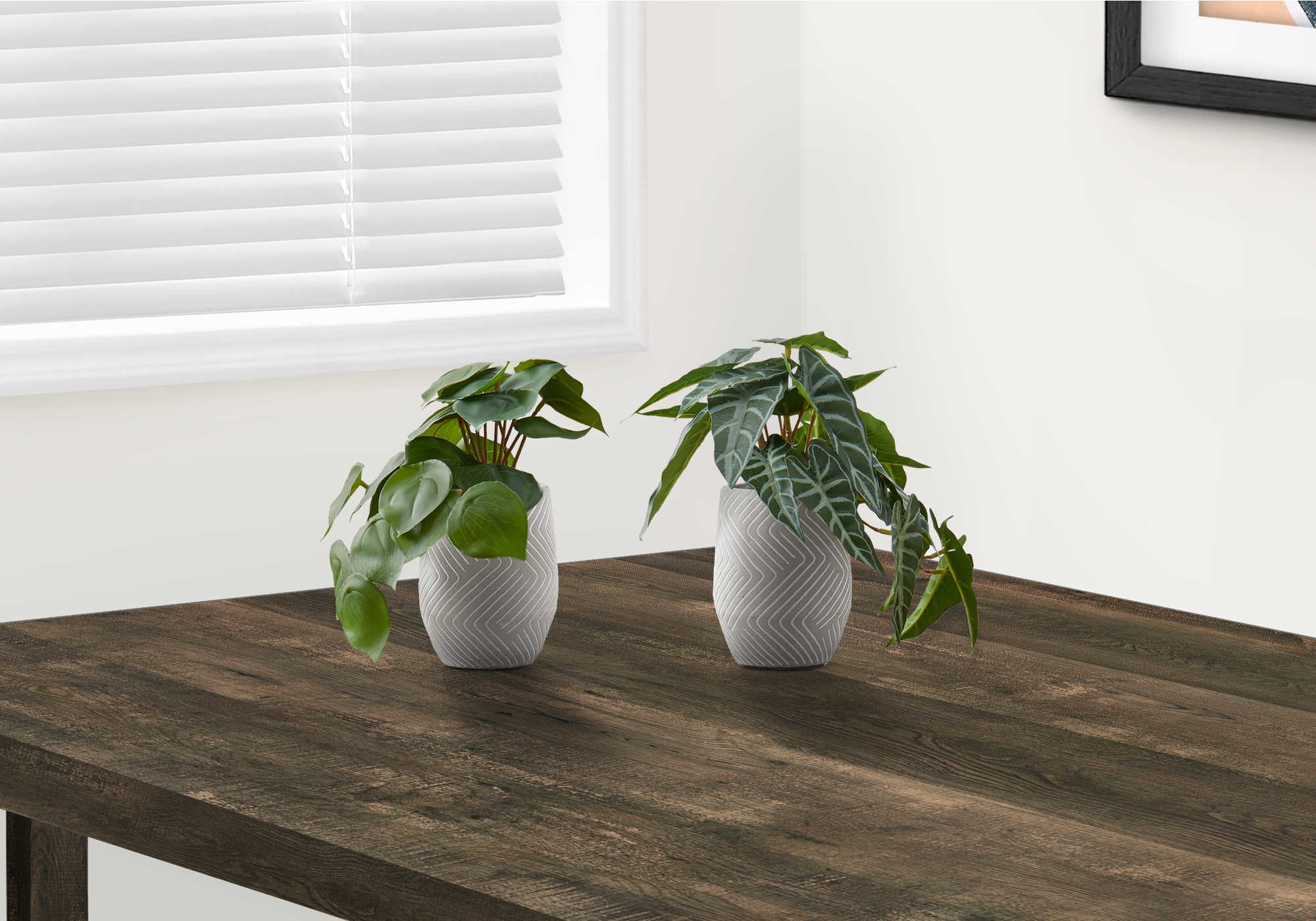 ARTIFICIAL PLANT - 2PCS / 8"H ALOCASIA / 5" CEMENT POT
