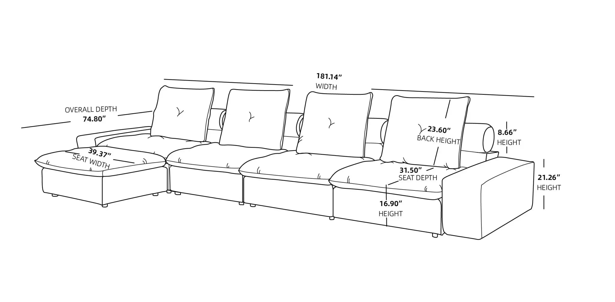 Sky Cloud Deluxe Adjustable Sectional Sofa