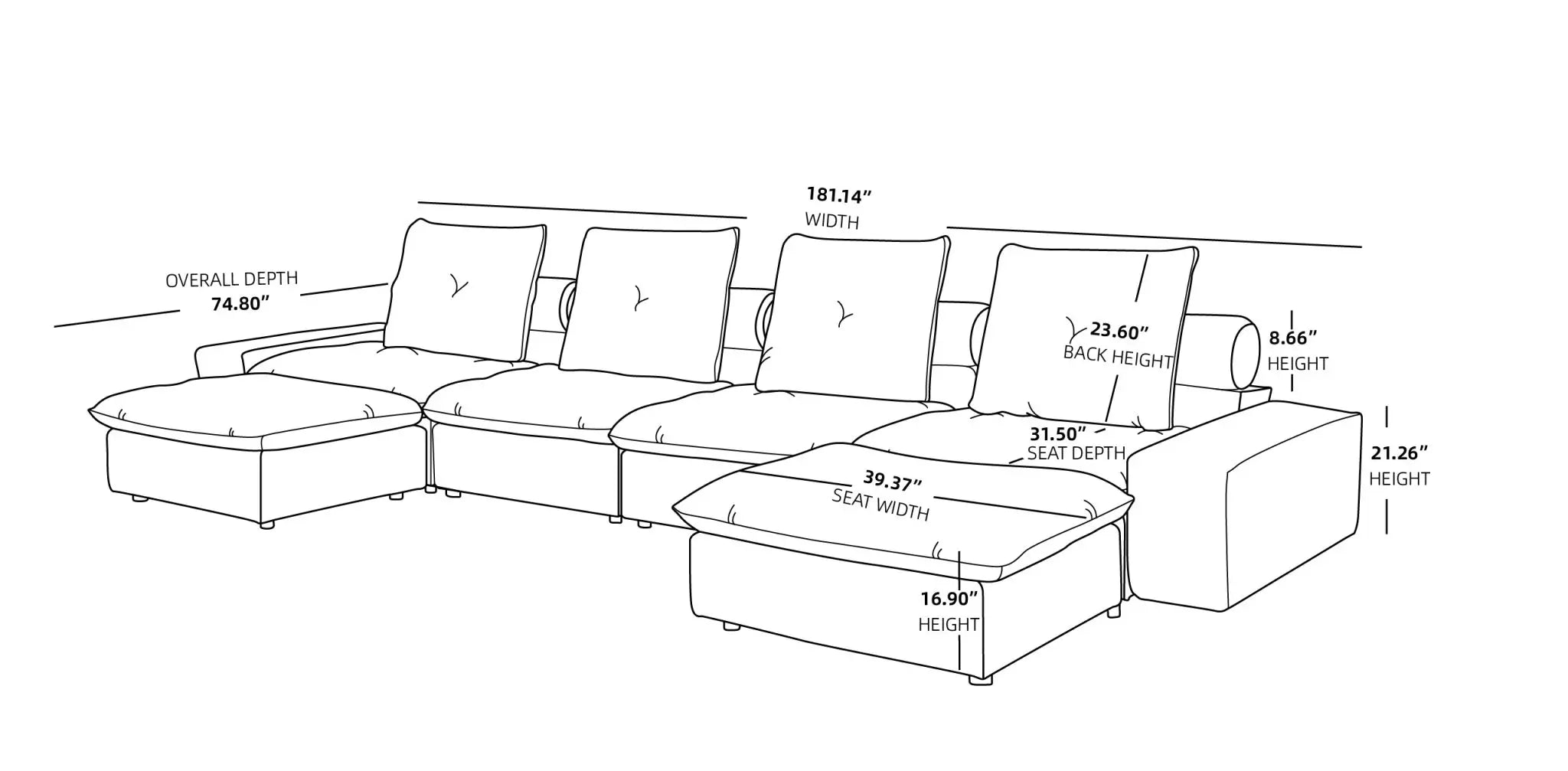 Sky Cloud Deluxe Adjustable Sectional Sofa