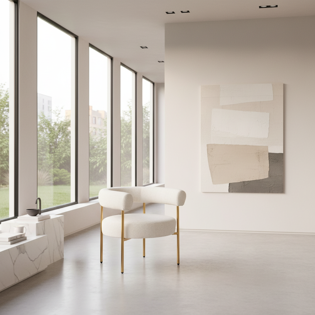 Mallory Chair GY-AC-76007 Kansas 3 Cream Color Brushed Gold Leg