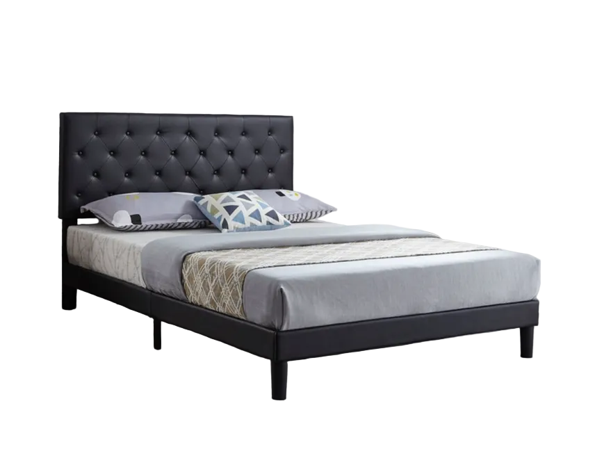 Lit en PU noir IF-5380 avec capitonnage à boutons