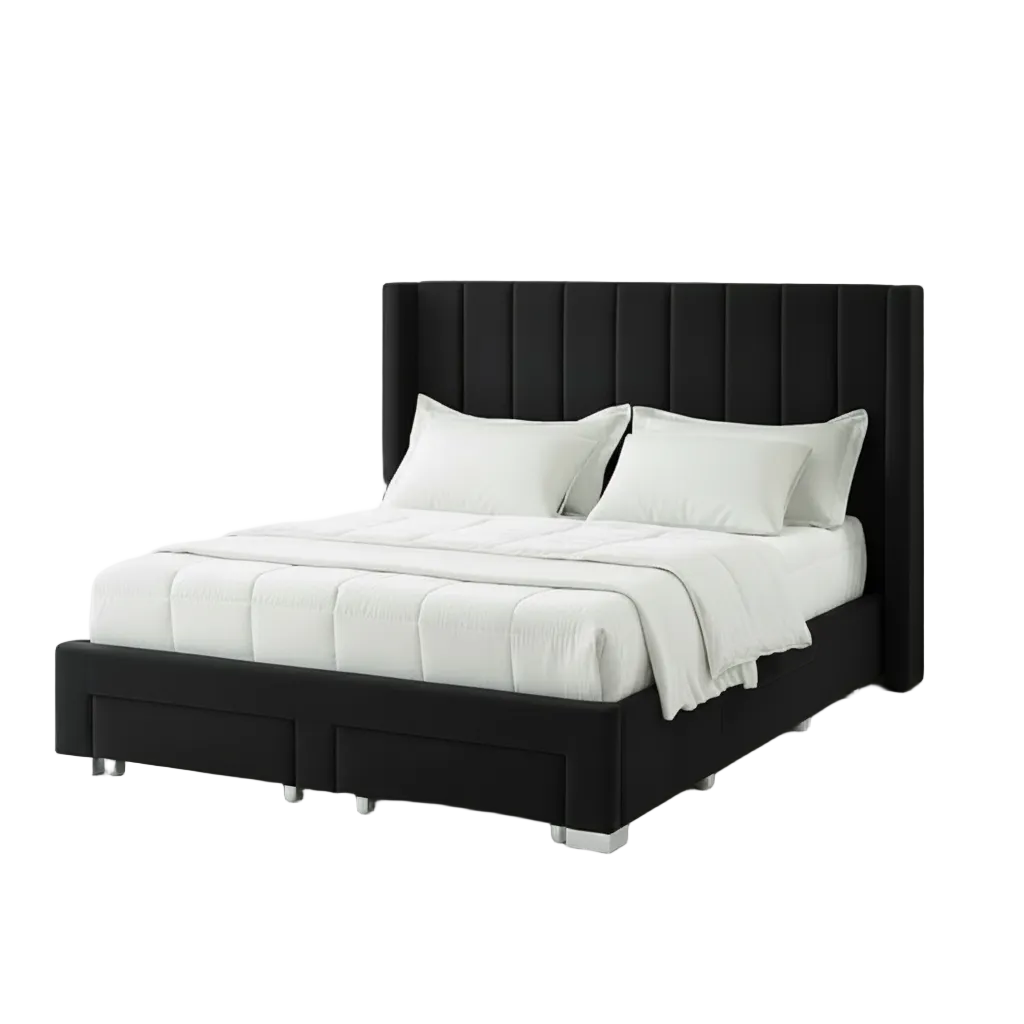 Lit à oreilles en tissu velours noir IF-5313