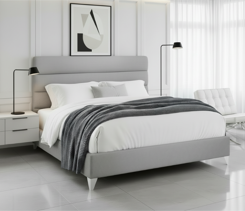 Lit Queen Size en tissu gris IF-5235