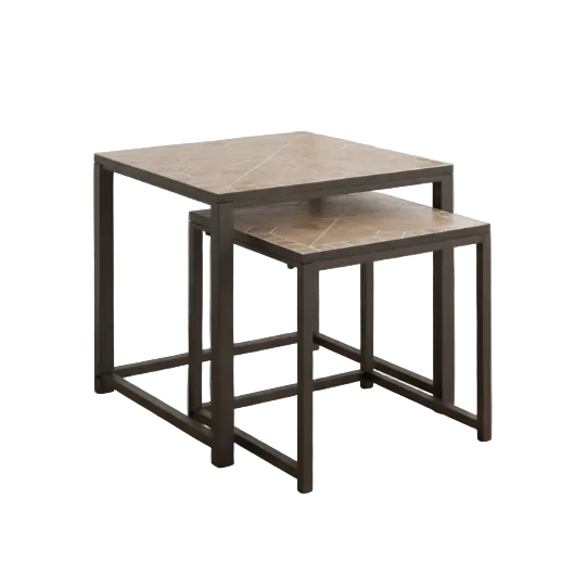 TABLES GIGOGNES - ENSEMBLE 2 PIÈCES / GRIS / PLATEAU CARREAUX BLEU / ARGENT