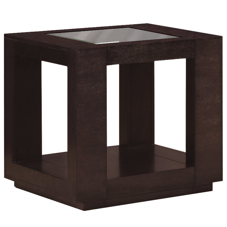 TABLE D'APPOINT - PLACAGE ESPRESSO AVEC INSERT EN VERRE