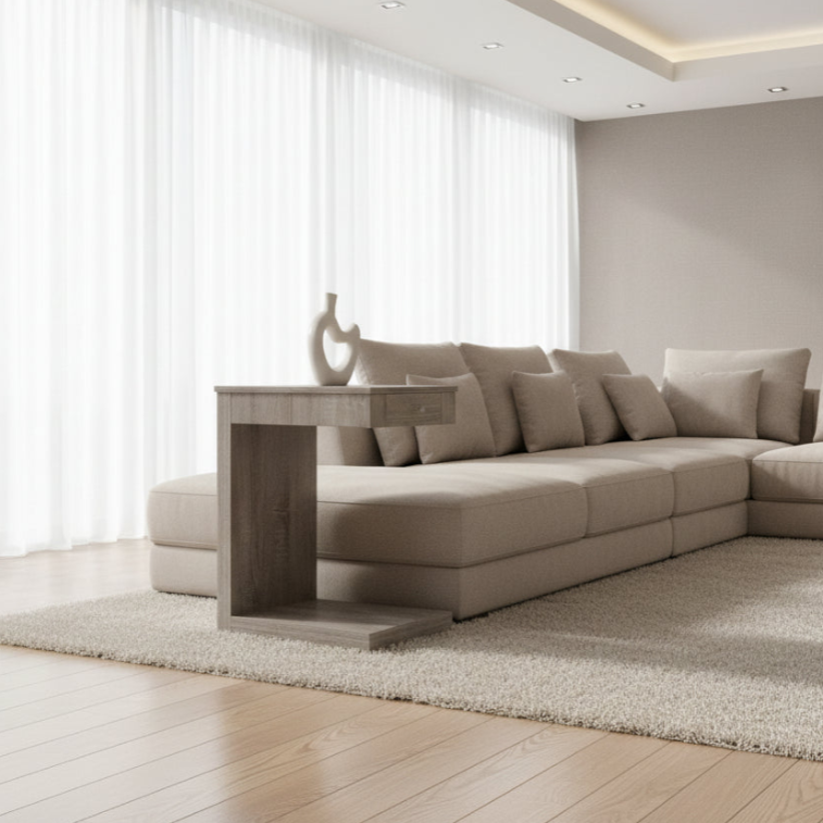 TABLE D'APPOINT - TAUPE FONCÉ AVEC TIROIR