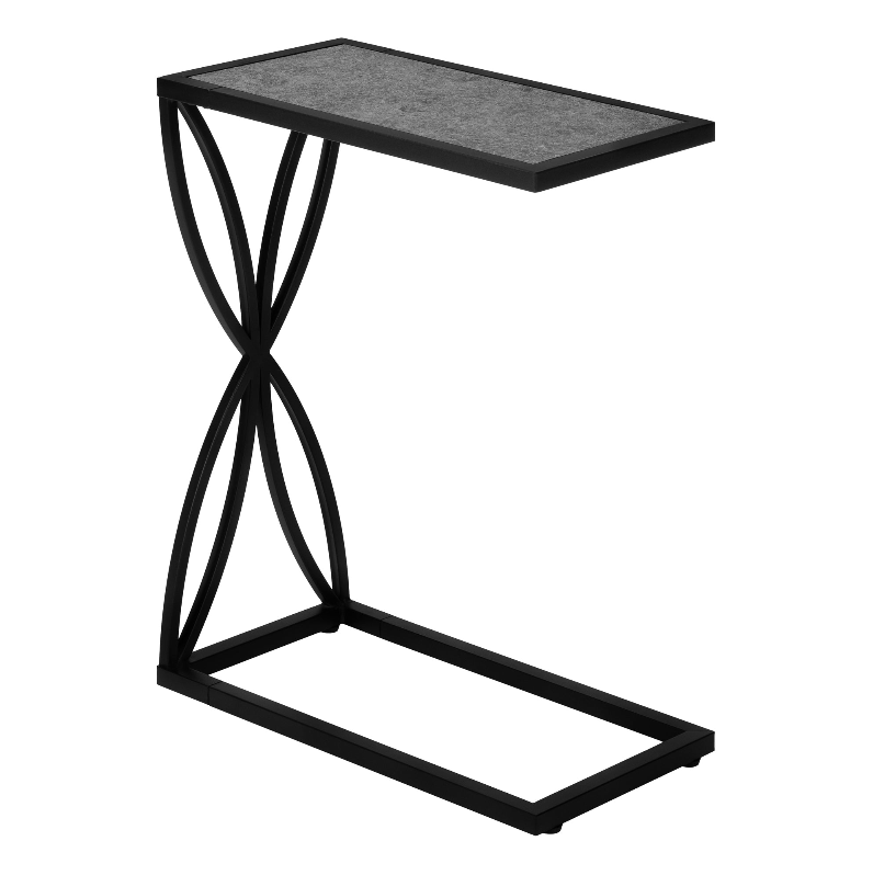 TABLE D'APPOINT - 25"H / ASPECT PIERRE GRISE / MÉTAL NOIR
