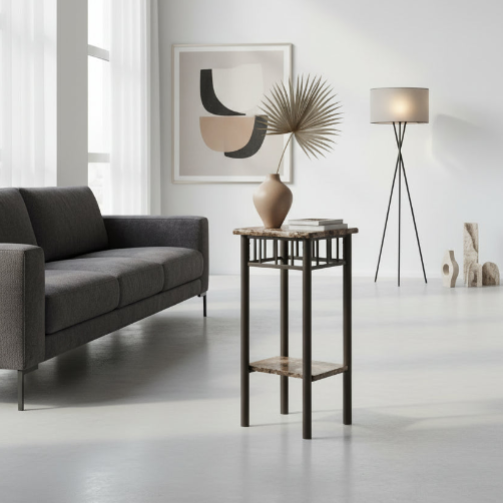 TABLE D'APPOINT - MARBRE ESPRESSO / MÉTAL BRONZE