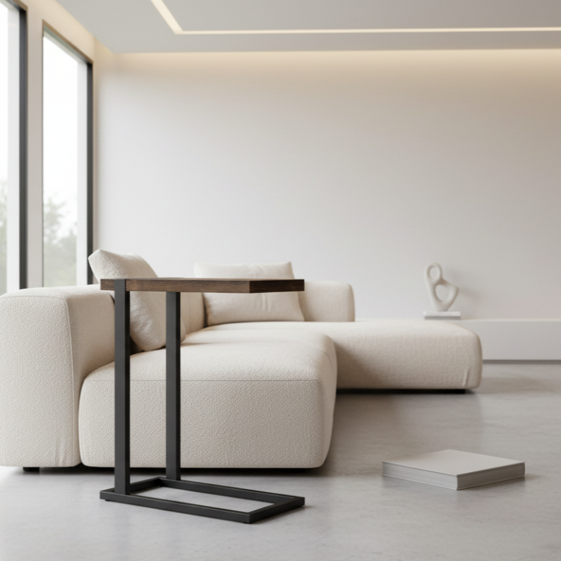 TABLE D'APPOINT - ASPECT BOIS RÉCUPÉRÉ MARRON / MÉTAL NOIR