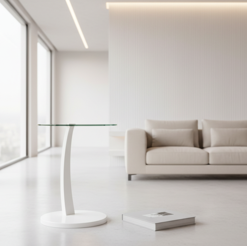 TABLE D'APPOINT - ESPRESSO BOIS COURBÉ AVEC VERRE TREMPÉ