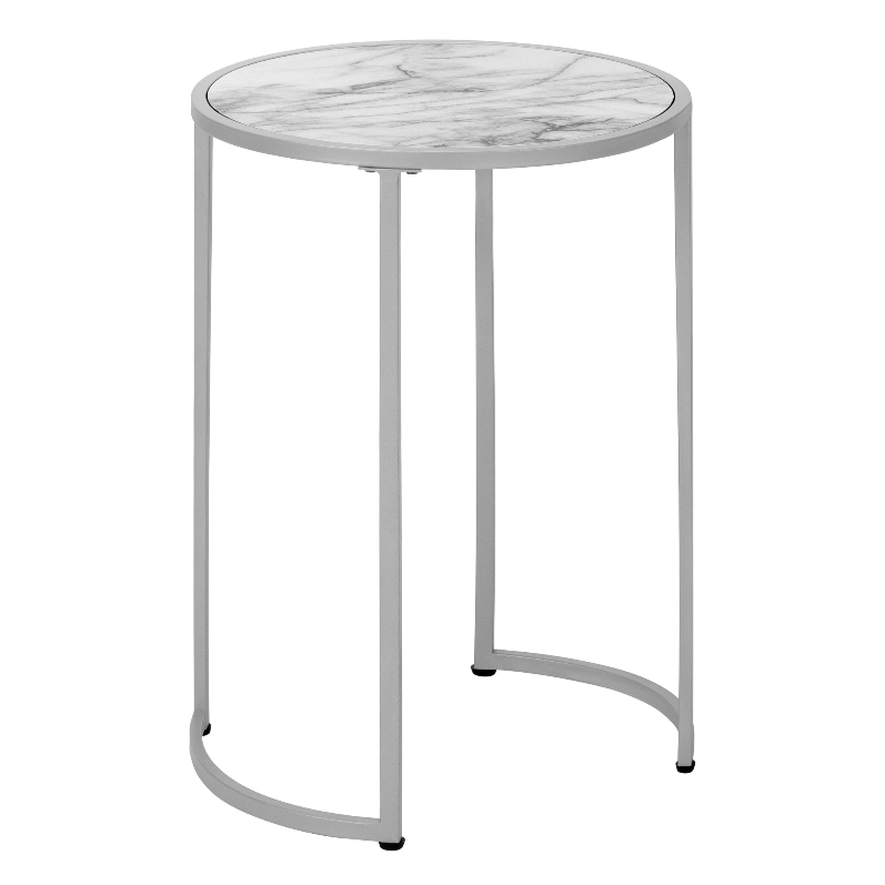 ACCENT TABLE - 24"H / WHITE MARBLE-LOOK / SILVER METAL