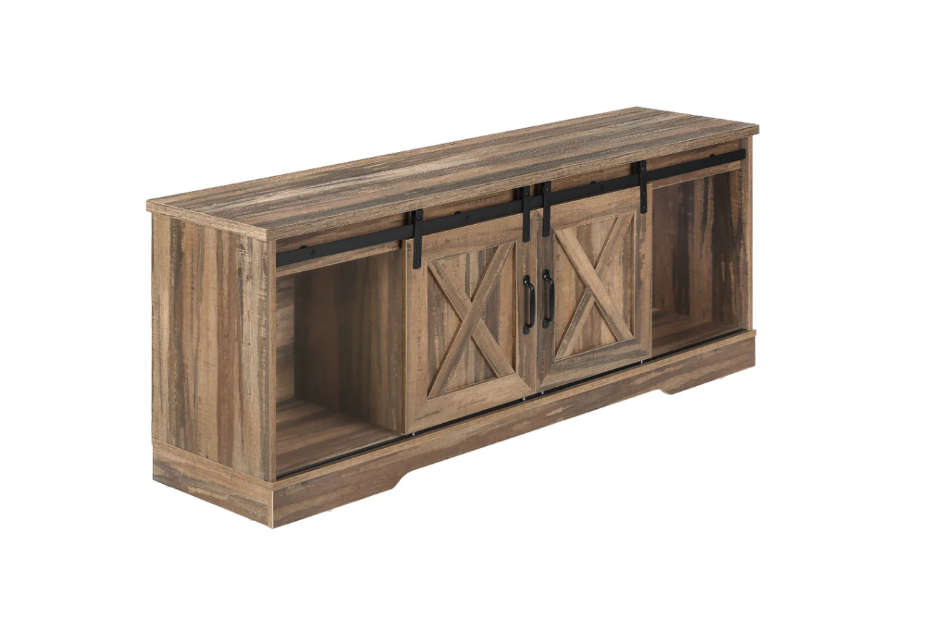 MEUBLE TV - 60" L / ASPECT RÉCUPÉRÉ BRUN / 2 PORTES COULISSANTES