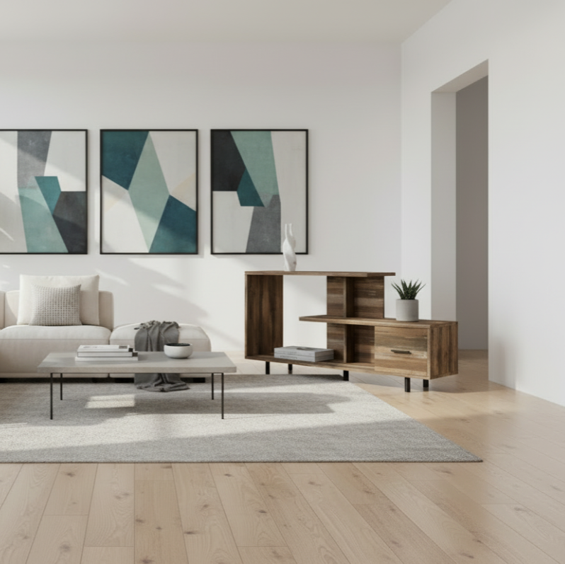 MEUBLE TV - 48"L / BRUN RÉCUPÉRÉ / 1 TIROIR