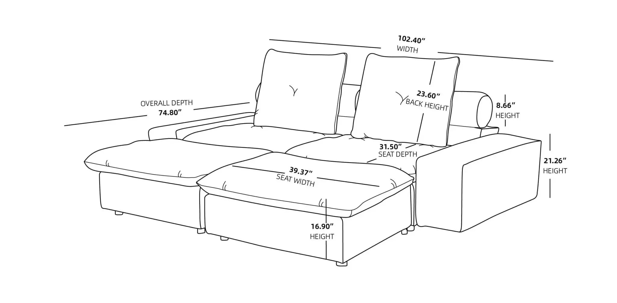 Sky Cloud Deluxe Adjustable Sectional Sofa