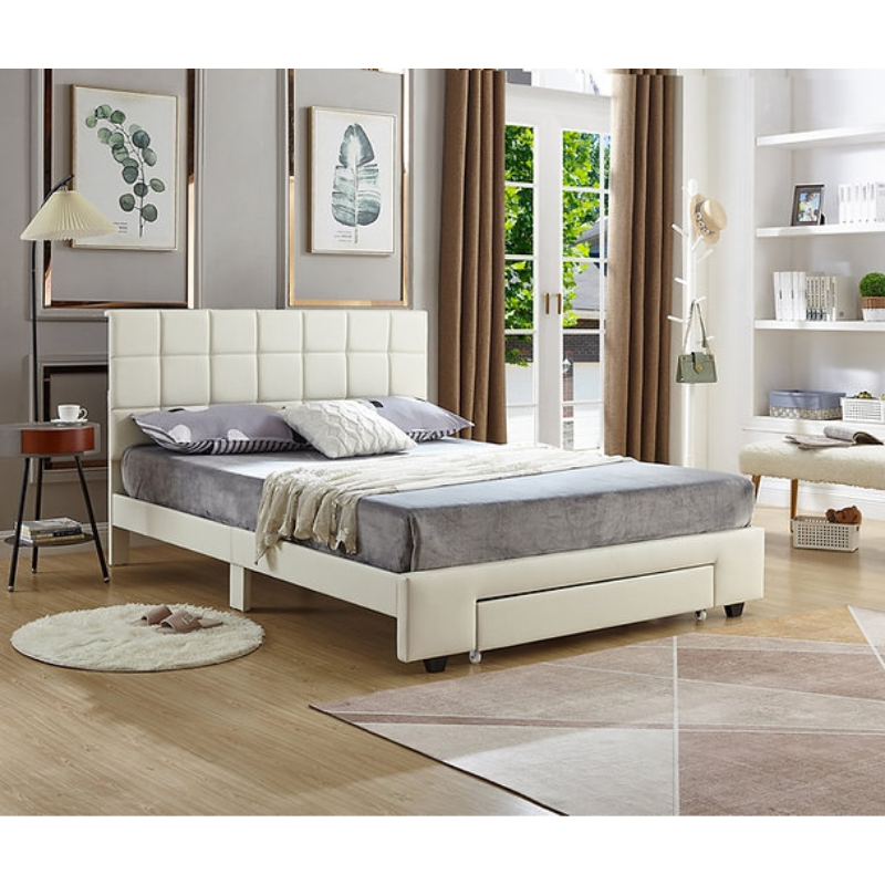 IF-5492 White PU Double Bed