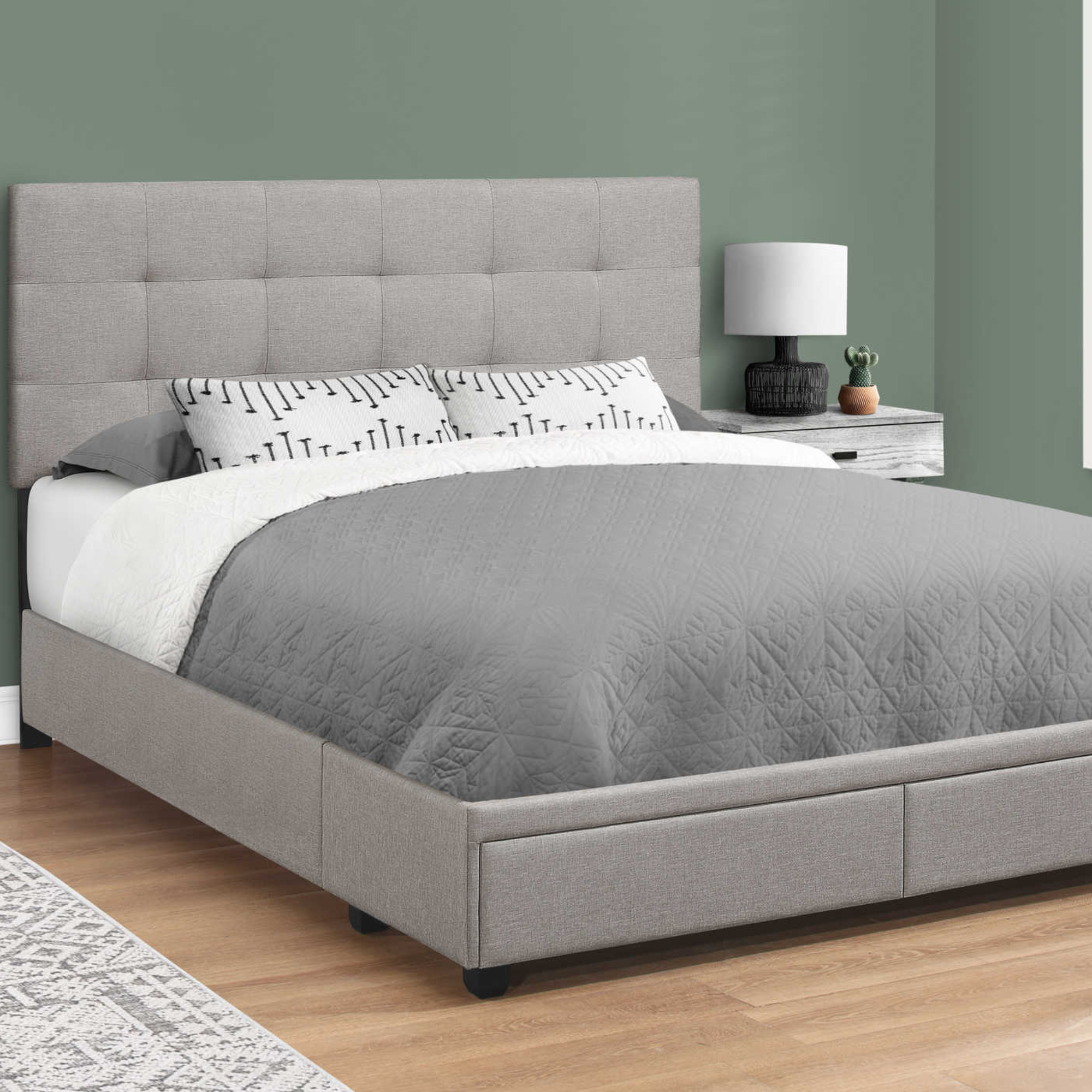 BED - QUEEN SIZE / GREY LINEN WITH 2 STORAGE DRAWERS