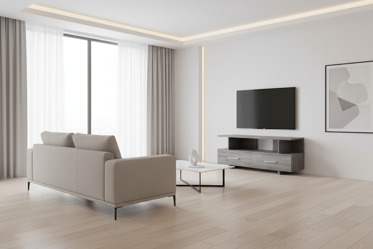 MEUBLE TV - 48"L / GRIS AVEC 2 TIROIRS DE RANGEMENT