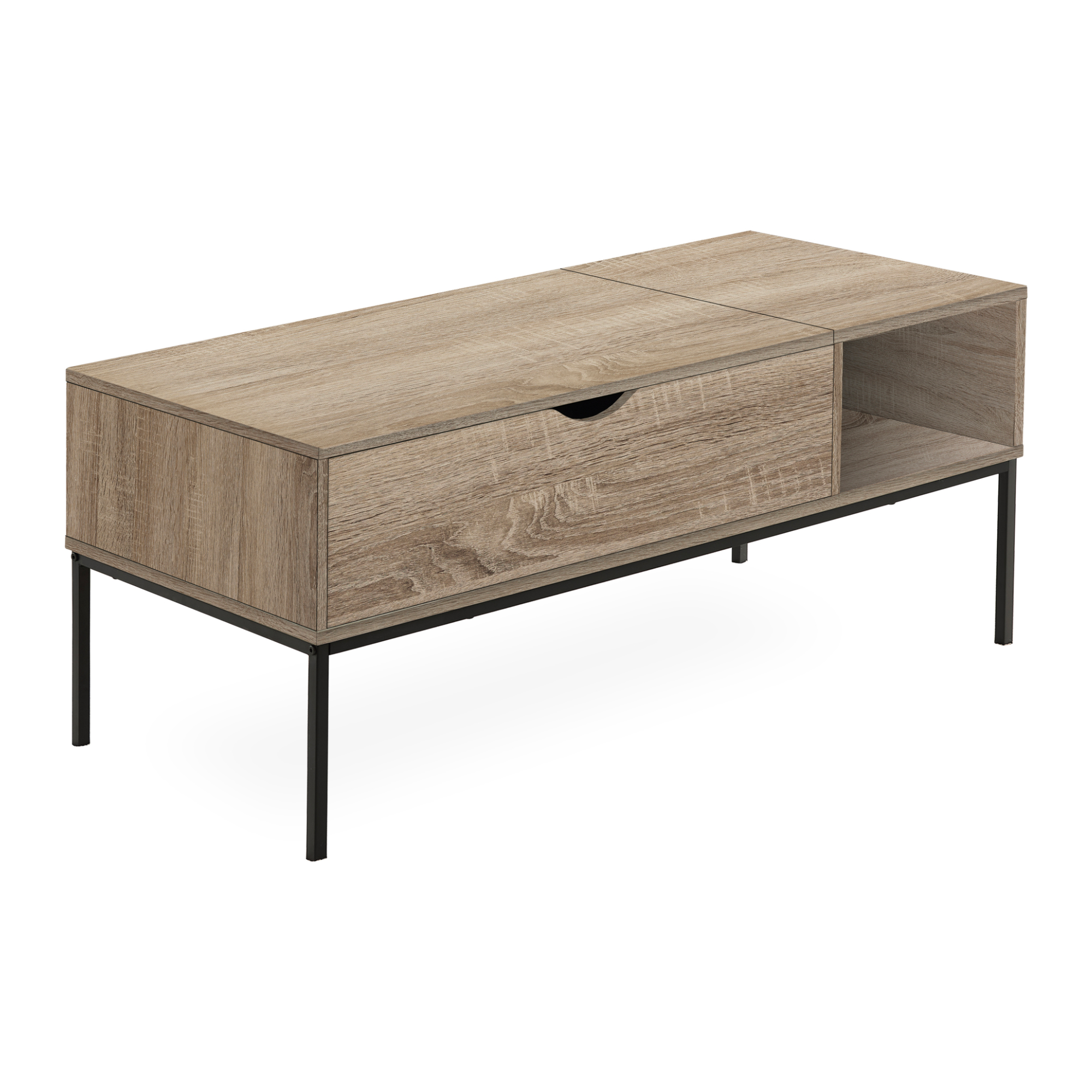 COFFEE TABLE - 42"L / LIFT-TOP DARK TAUPE / BLACK METAL