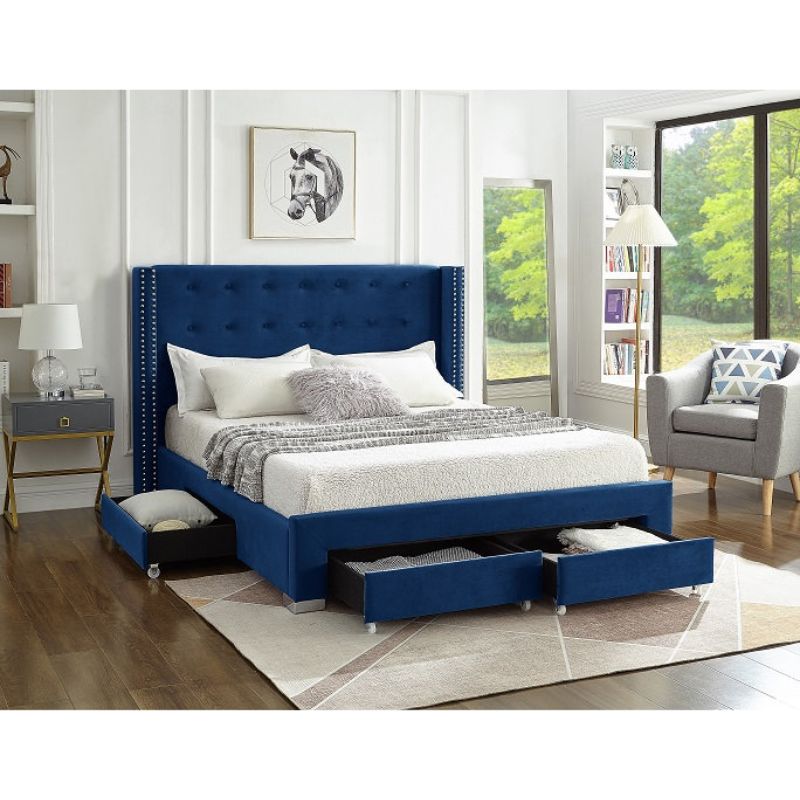 IF-5321 Blue Velvet Queen Bed