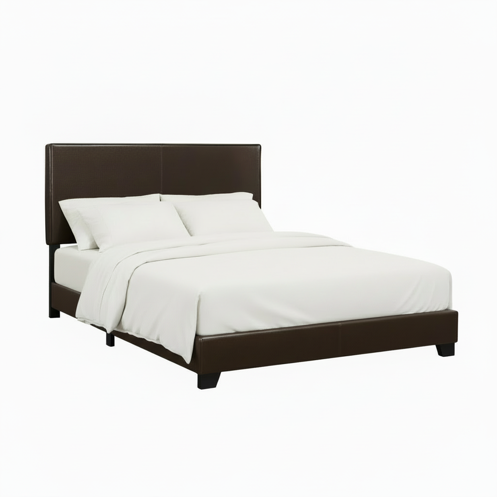 LIT - QUEEN SIZE / SIMILI CUIR MARRON FONCÉ