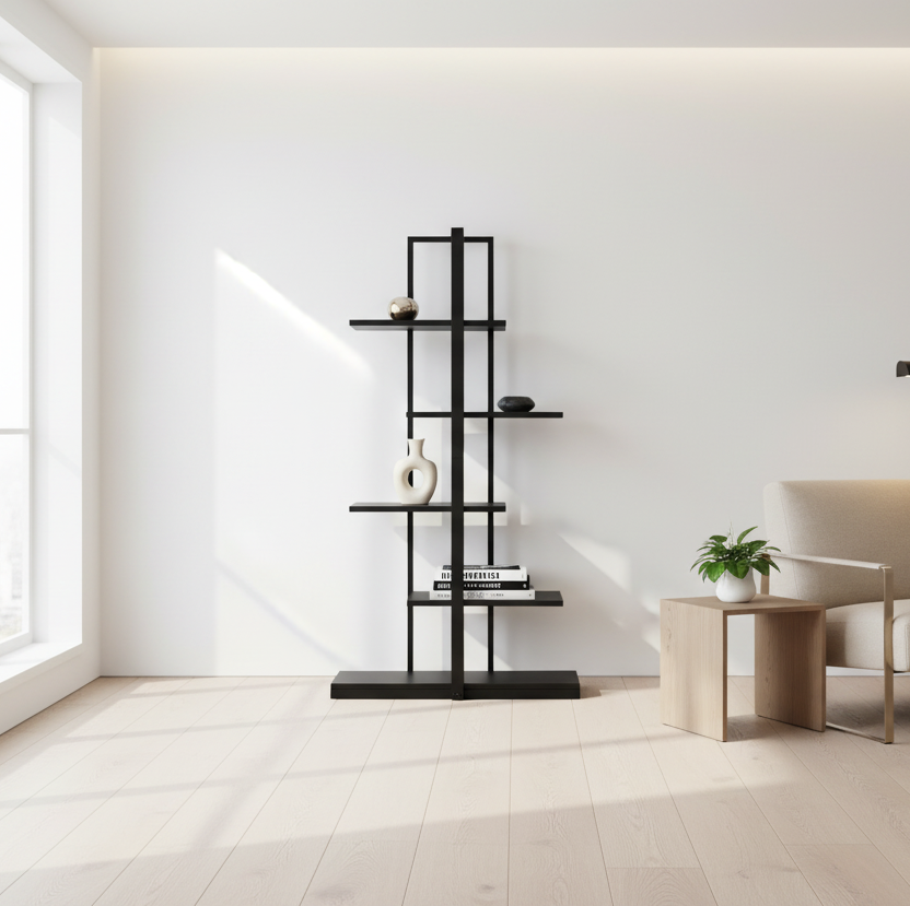 BOOKCASE - 60"H / BLACK / BLACK METAL